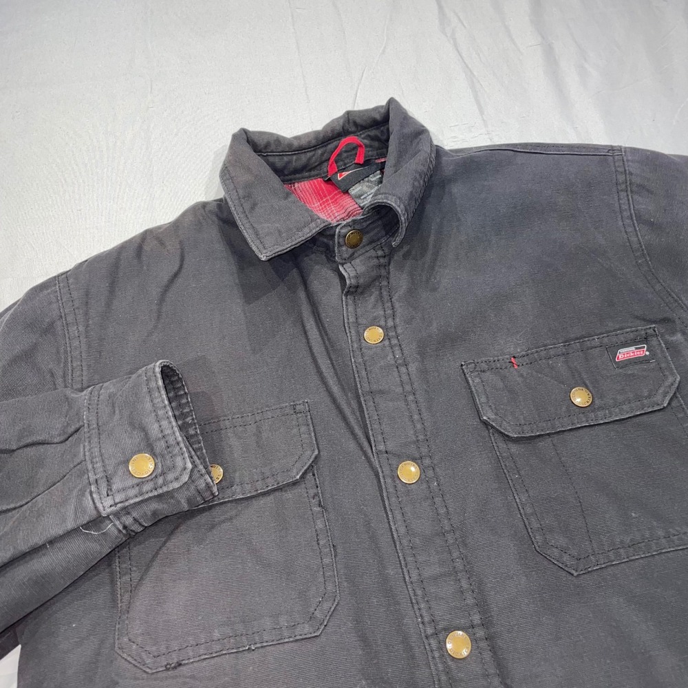 Dickies Mens Black Canvas Flannel Lined Workwear Jacket Large L